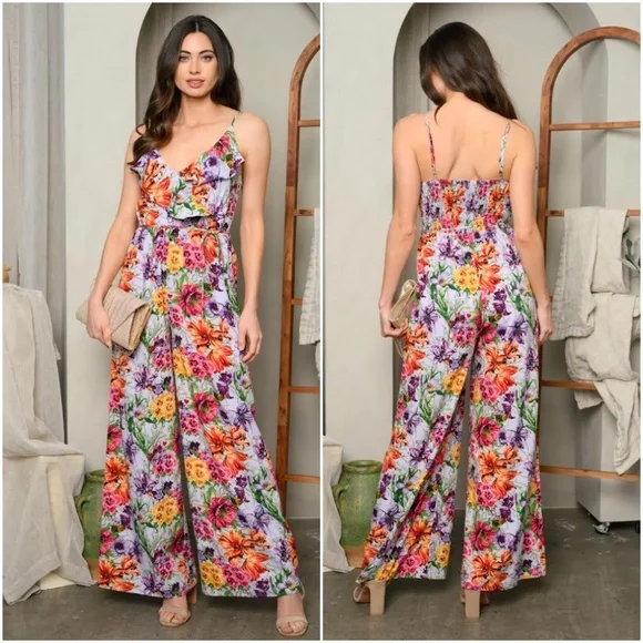 Lavender Floral Jumpsuit - Picture 1 of 9